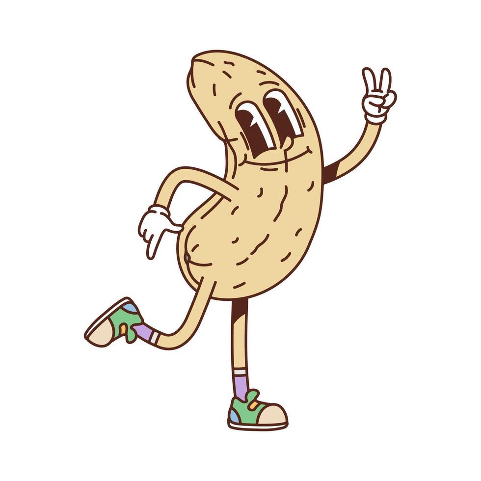 Cartoon groovy cashew nut and seed character smile vector