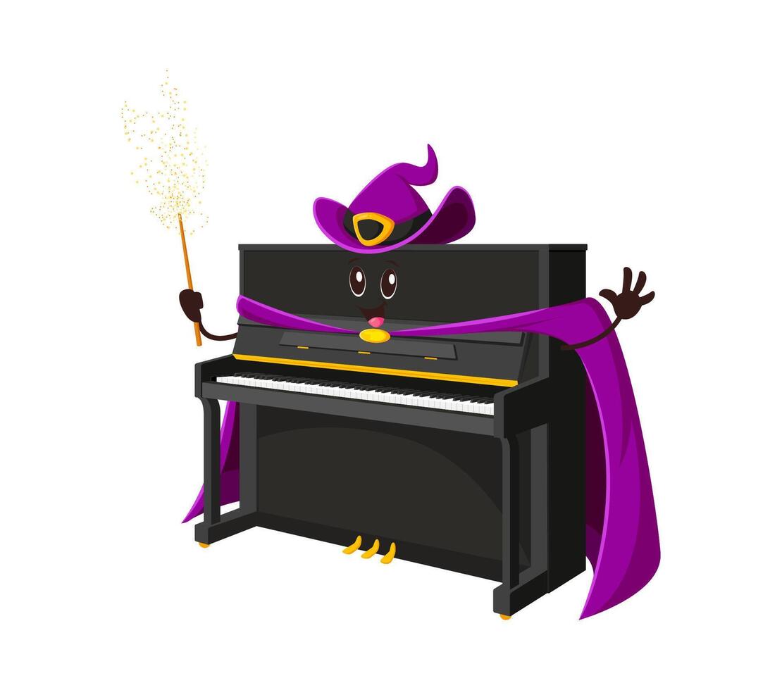 Cartoon piano wizard, Halloween musical instrument vector