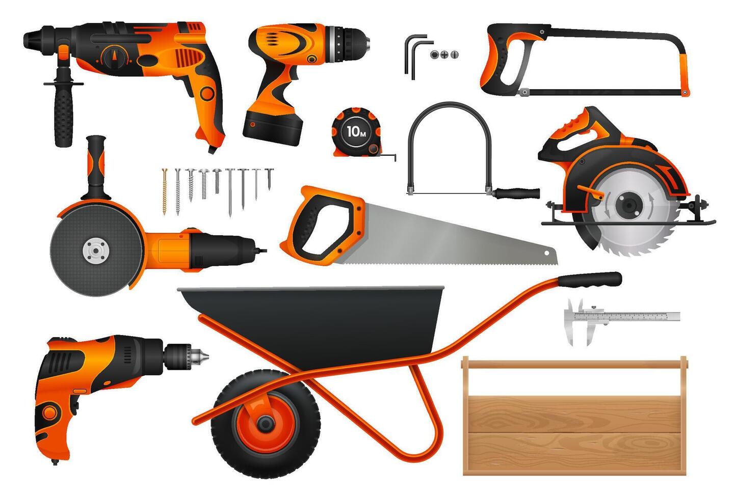 Construction diy tools realistic 3d set vector