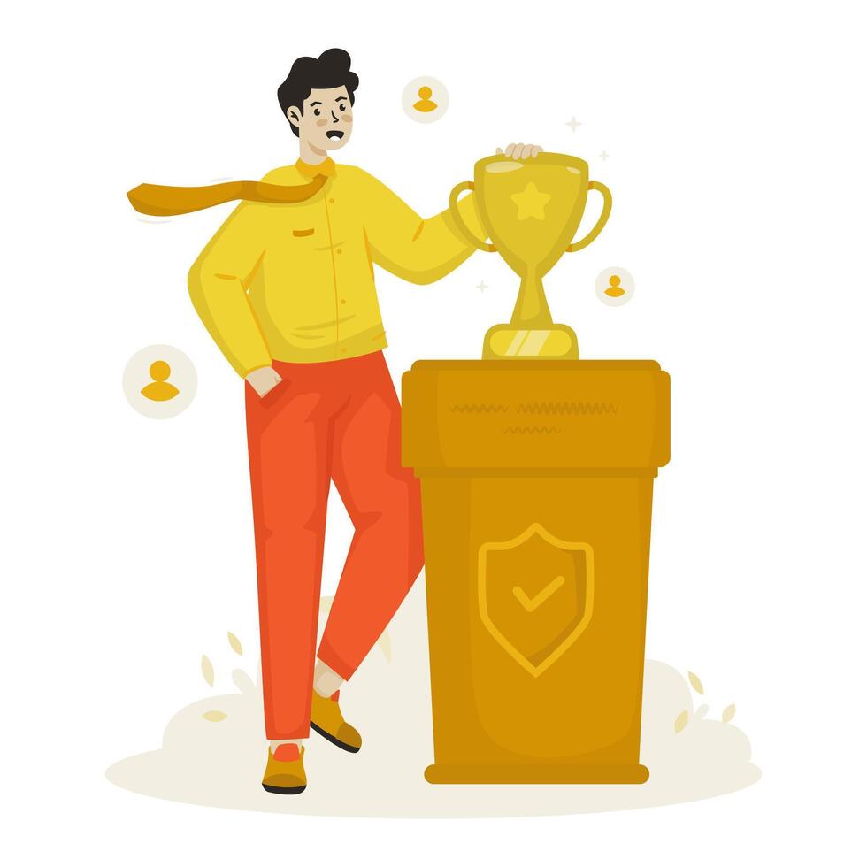 Best insurance broker character winning a trophy flat illustration vector