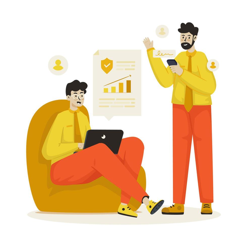 Insurance broker team character with business report illustration vector