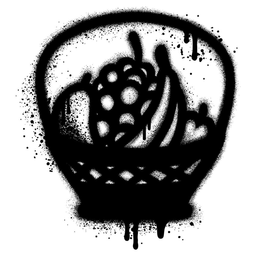 Wicker basket with fruits in graffiti style. vector