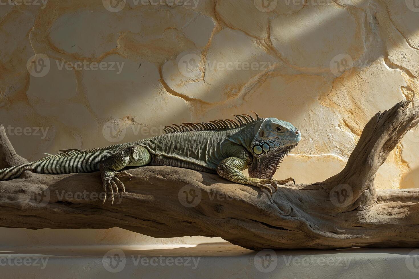 A large green lizard sitting on a branch photo