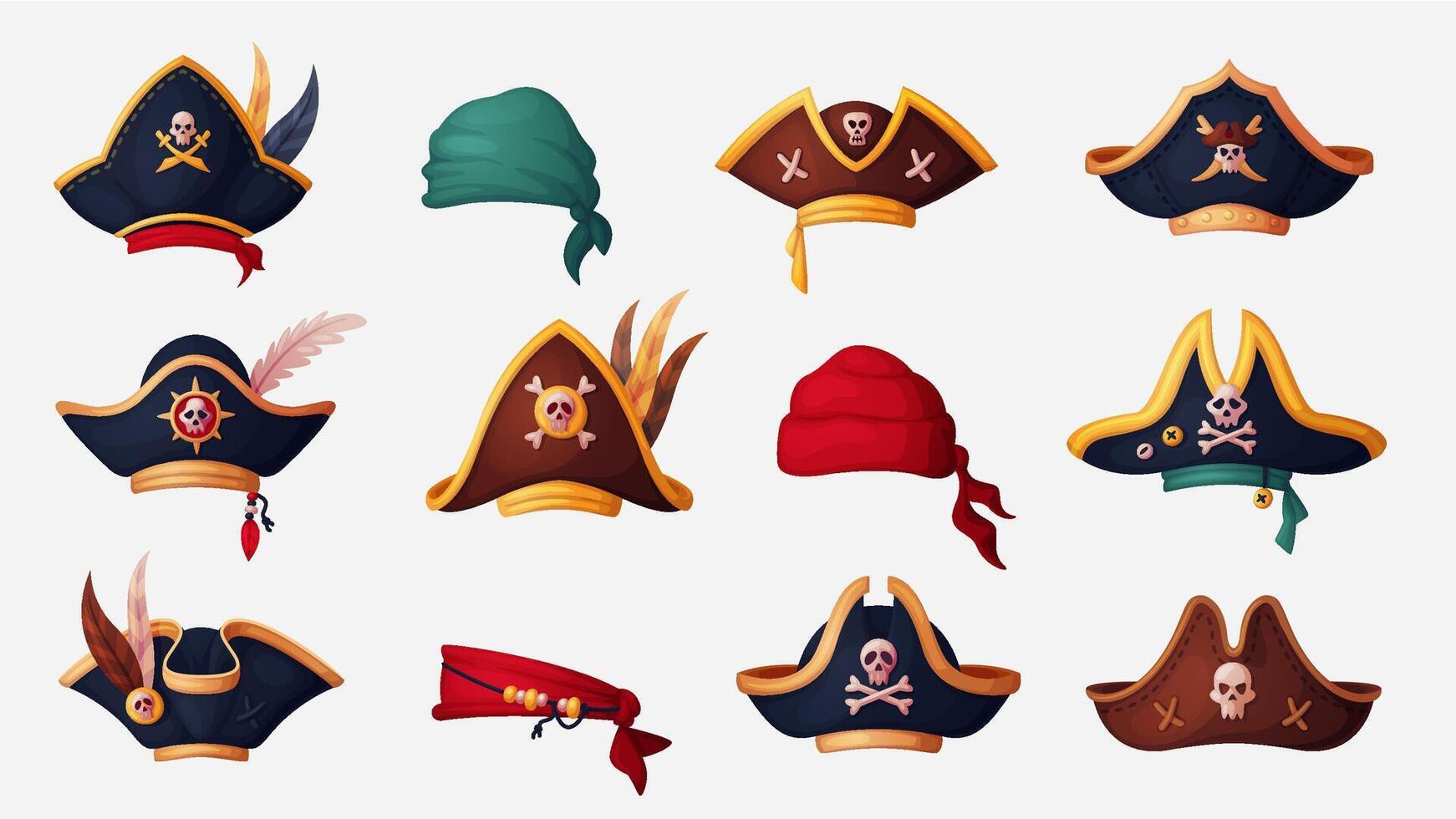Pirate captain tricorn hats or bandanas set vector