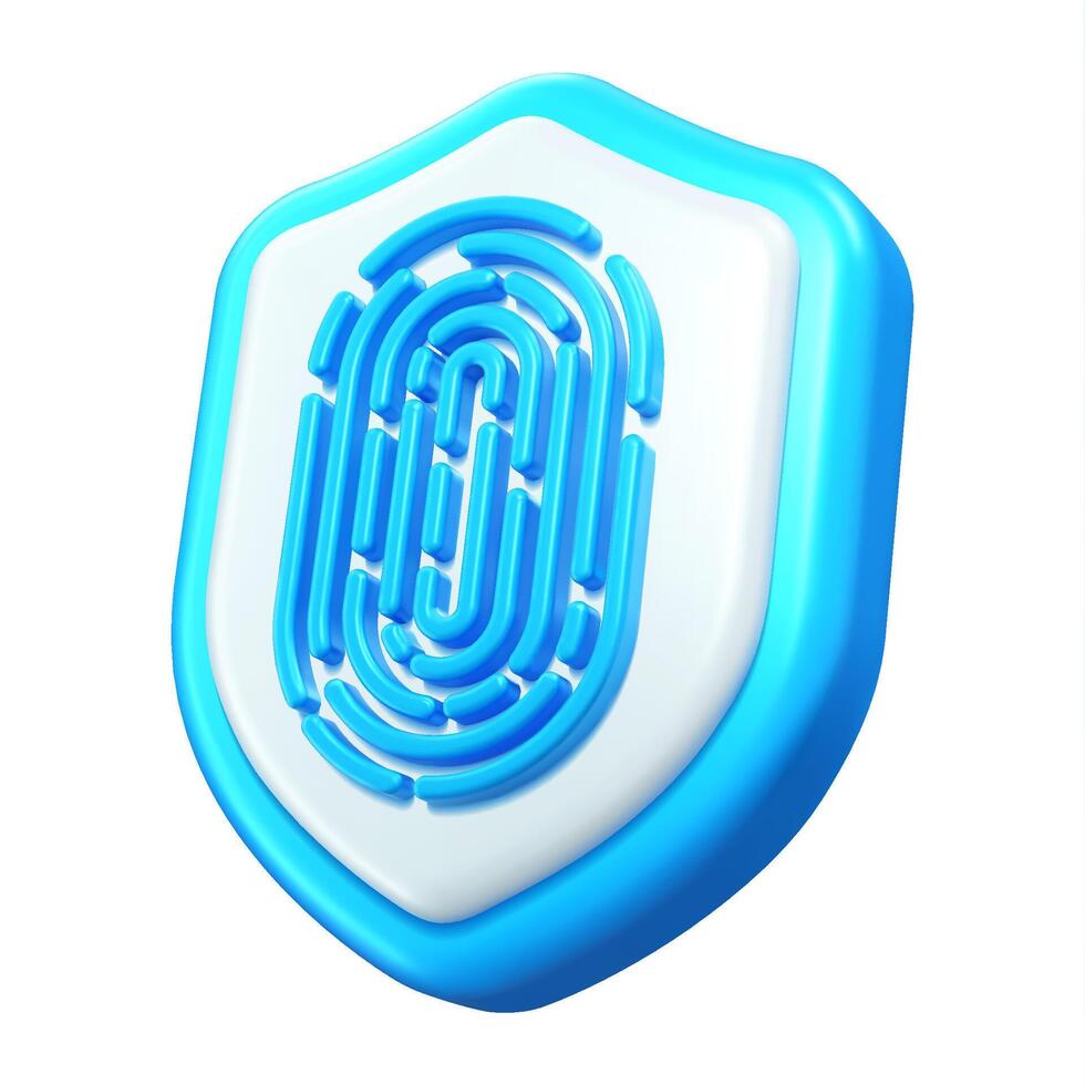 3D biometric fingerprint recognition shield icon vector