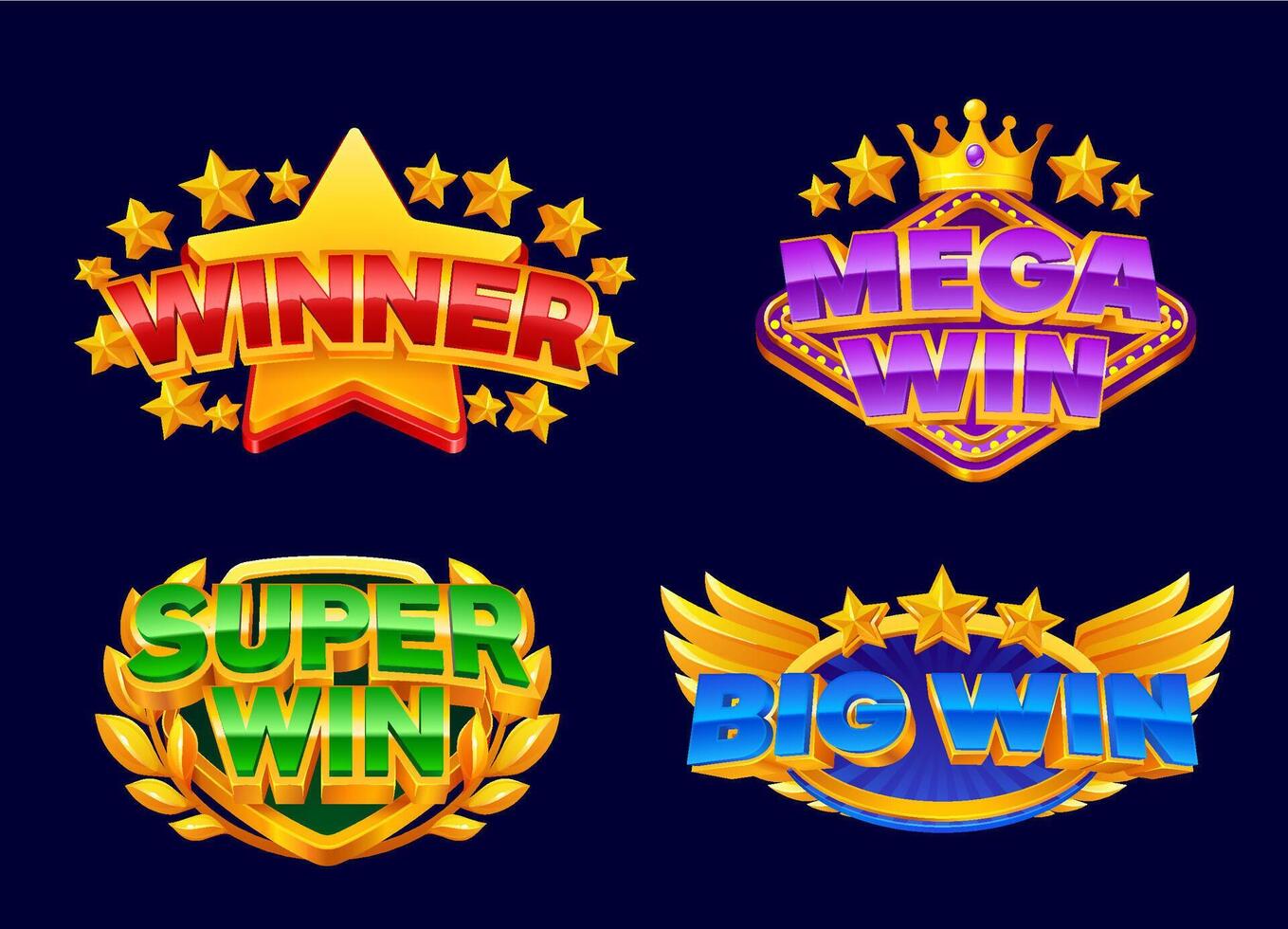 Casino win game signs set, winning badges vector