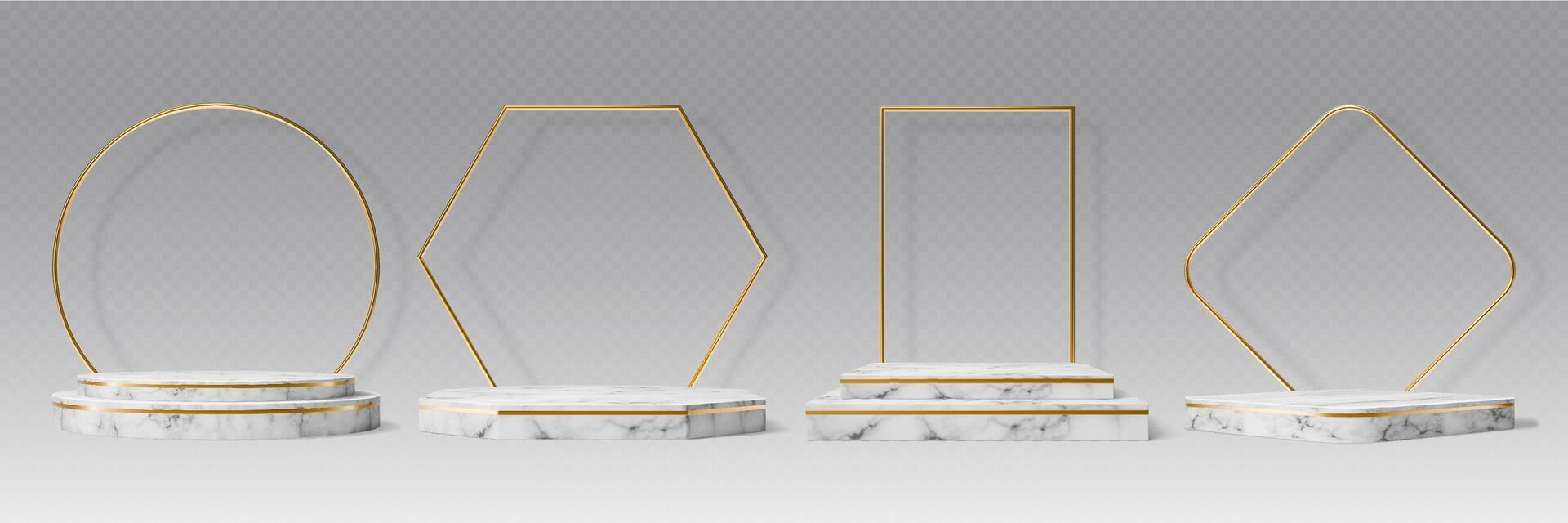 Marble stone podiums or pedestals with gold frames vector