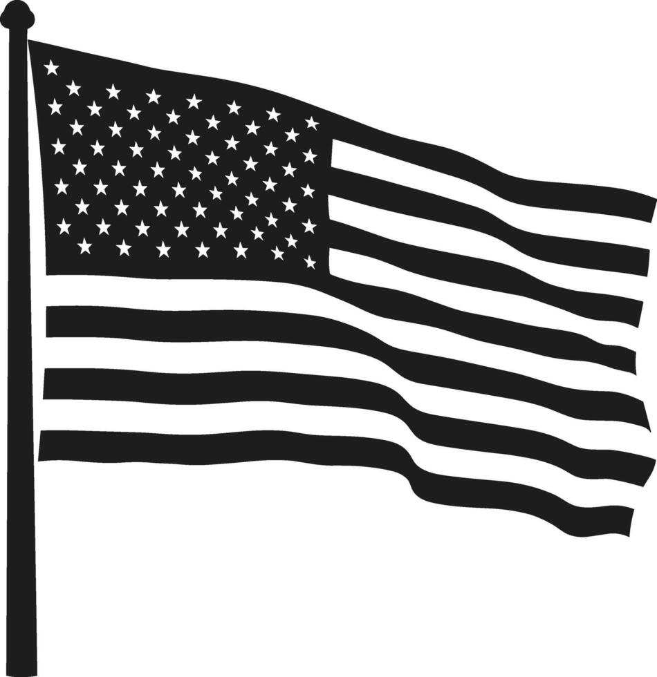 Waving American Flag Silhouette Illustration - Patriotic USA Symbol in Black vector