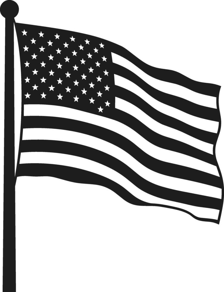 American Flag Silhouette - Waving USA Banner in Black for Patriotic Designs vector
