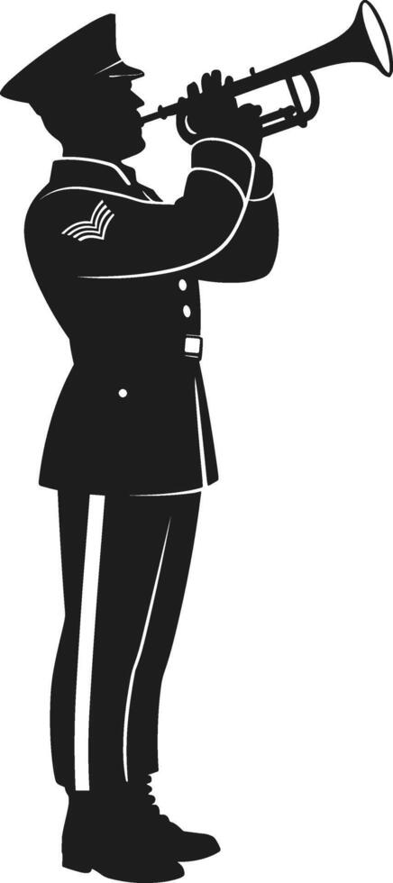 A Military Bugler Silhouette - A Soldier Playing Trumpet in Uniform vector