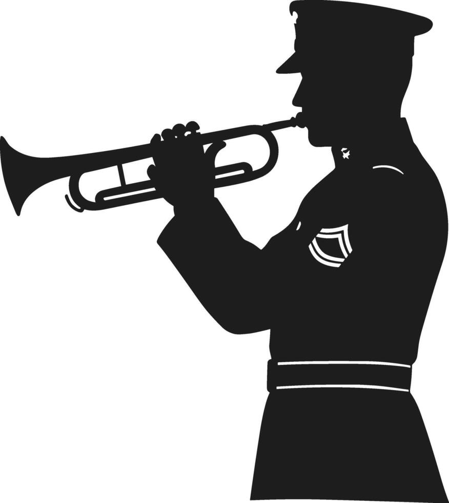 Military Bugler Side View Silhouette - Trumpet Player in Uniform Illustration vector