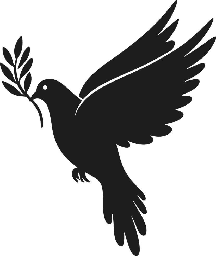 Silhouette of Flying Dove with Olive Branch - Peace Symbol Illustration vector