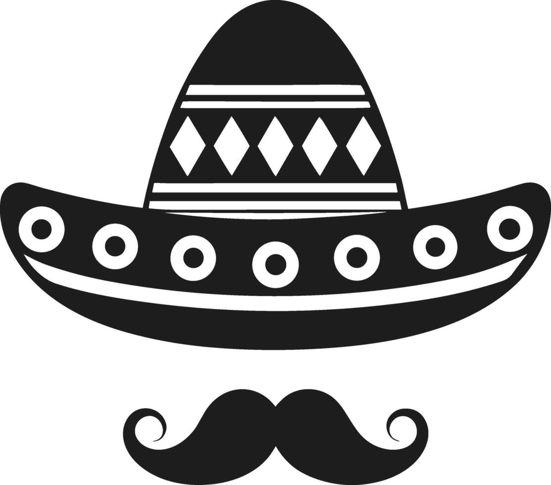 Traditional Mexican Sombrero and Mustache Silhouette - Cultural Fiesta Icon vector