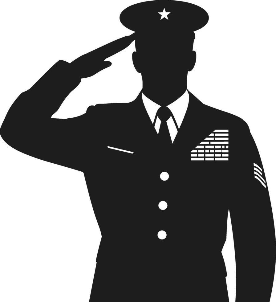 Military Officer Saluting Silhouette - Veteran Commander Illustration vector