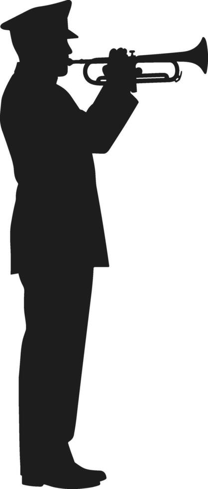 Military Bugler Full Side Profile Silhouette - Trumpet Player in Uniform Art vector