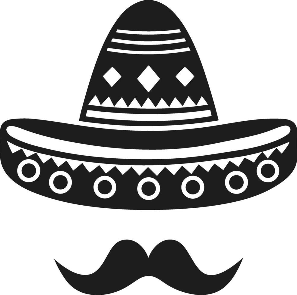 Mexican Sombrero and Mustache Silhouette Icon for Fiesta and Cultural Designs vector