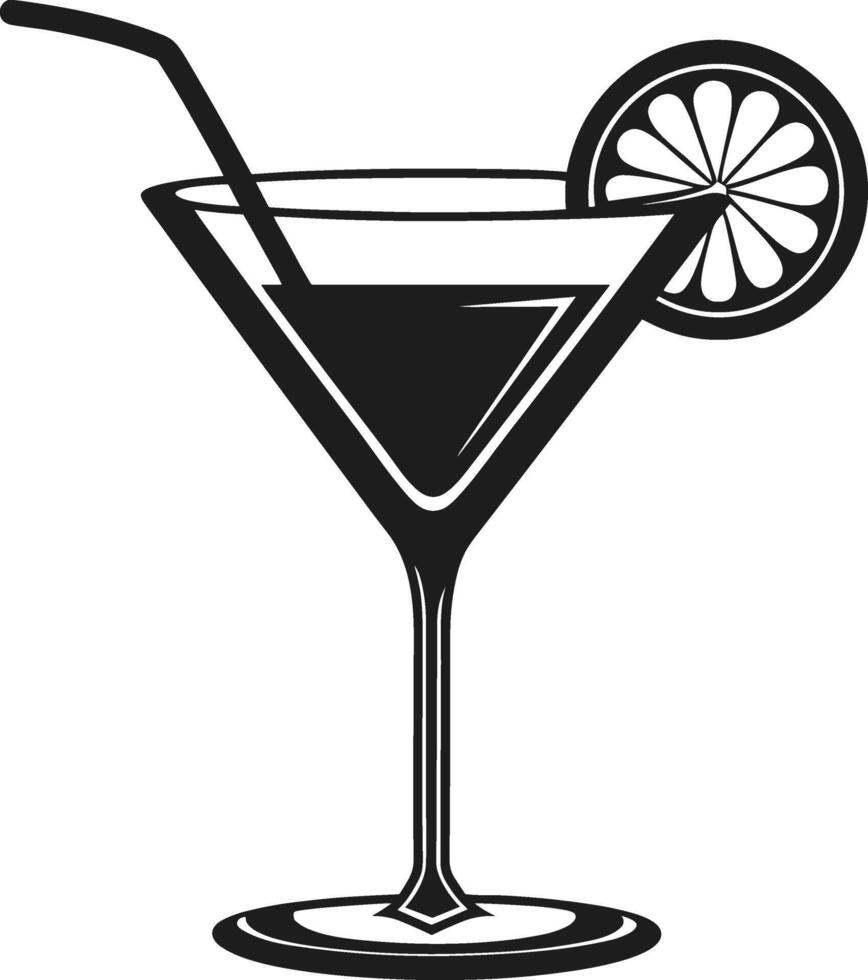 Elegant Cocktail Glass Silhouette with Straw and Lemon Slice - Illustration vector