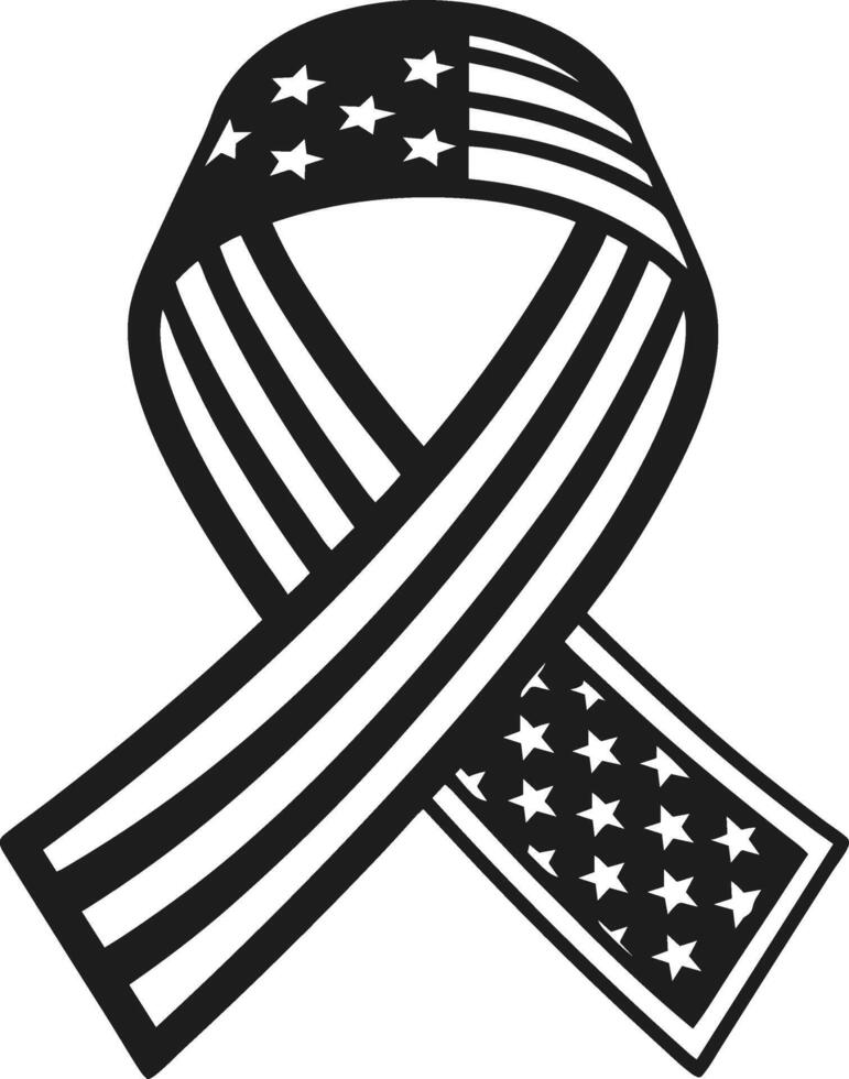 American Flag Ribbon - Patriotic Silhouette Design for Remembrance vector