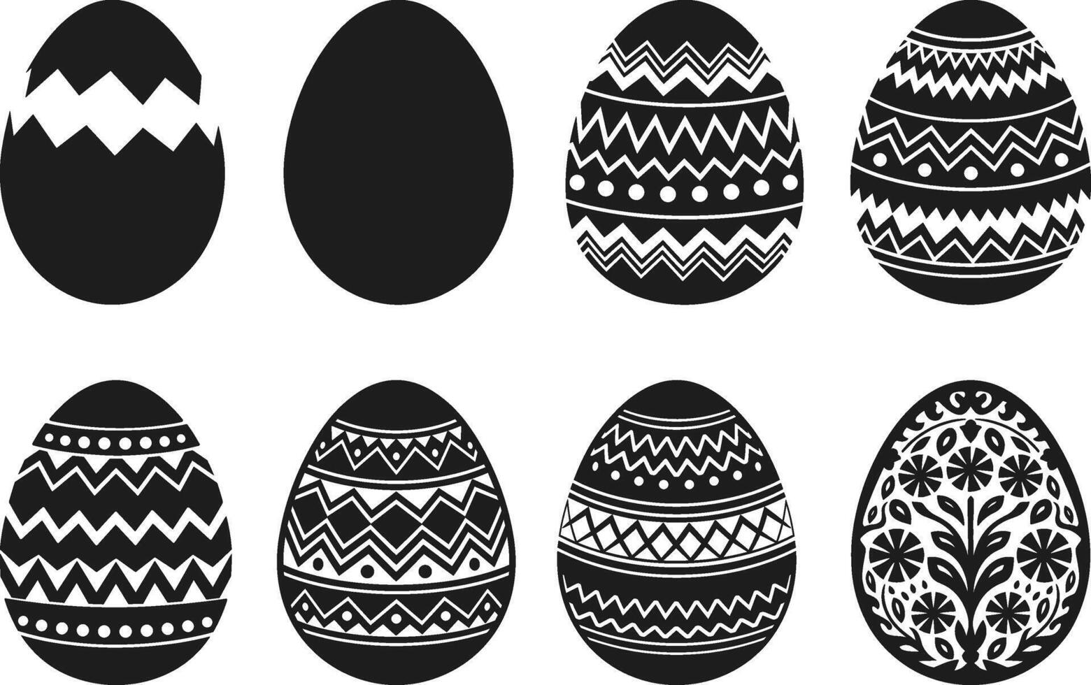 Black Decorative Easter Eggs Set - Geometric and Ornamental Patterns vector