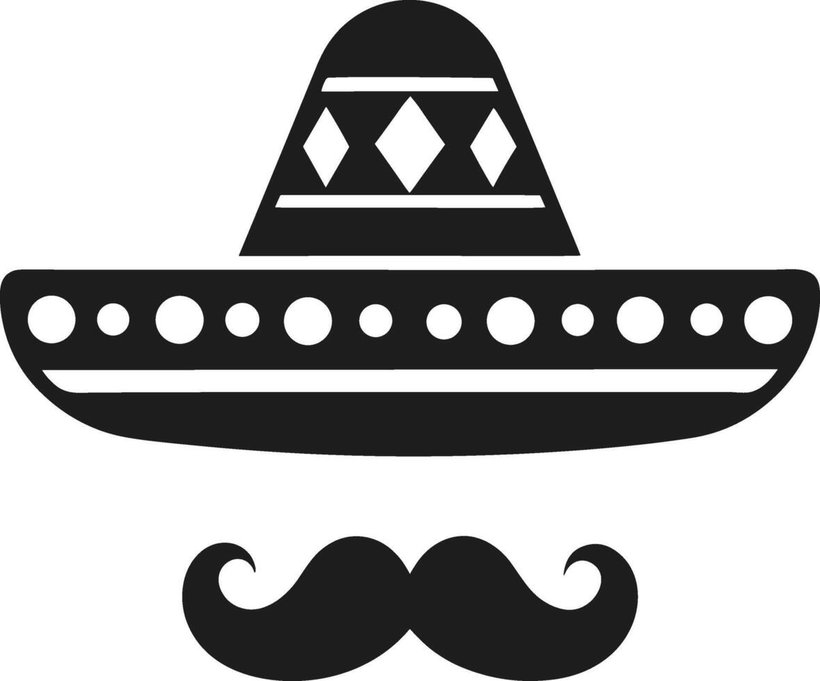 Mexican Sombrero and Mustache Silhouette Icon - Fiesta and Cultural Symbol vector
