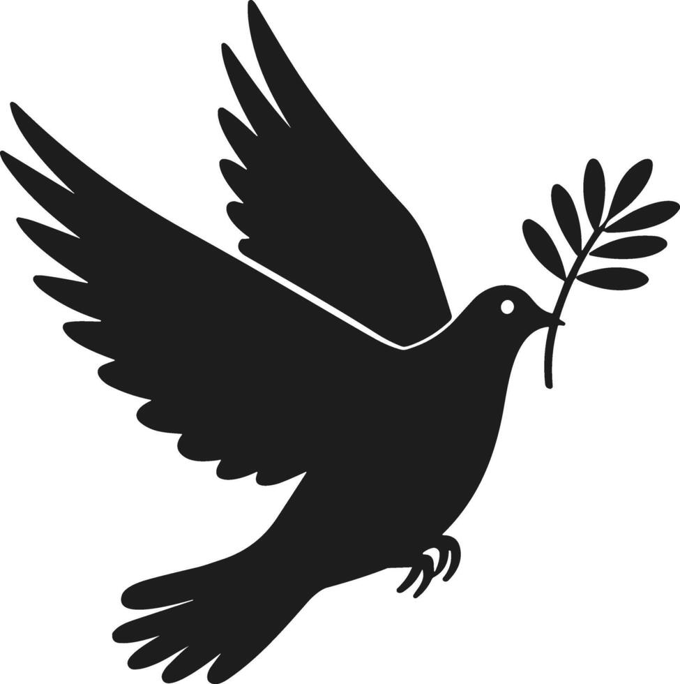 Flying Dove with Olive Branch Silhouette - Peace and Freedom Symbol Art vector