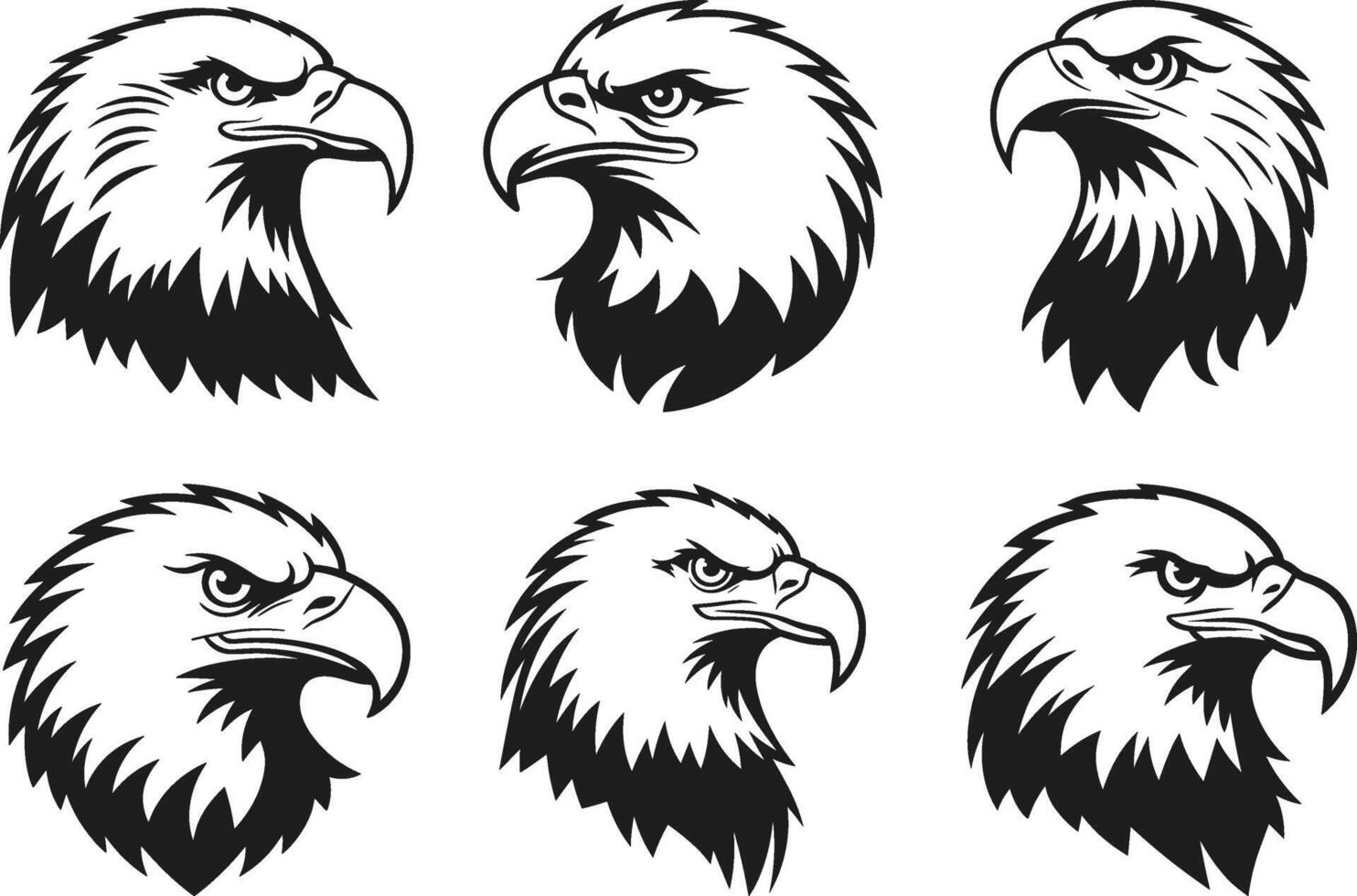 Set of Bold Eagle Head Silhouette Vectors - Fierce Raptor Icons Collection