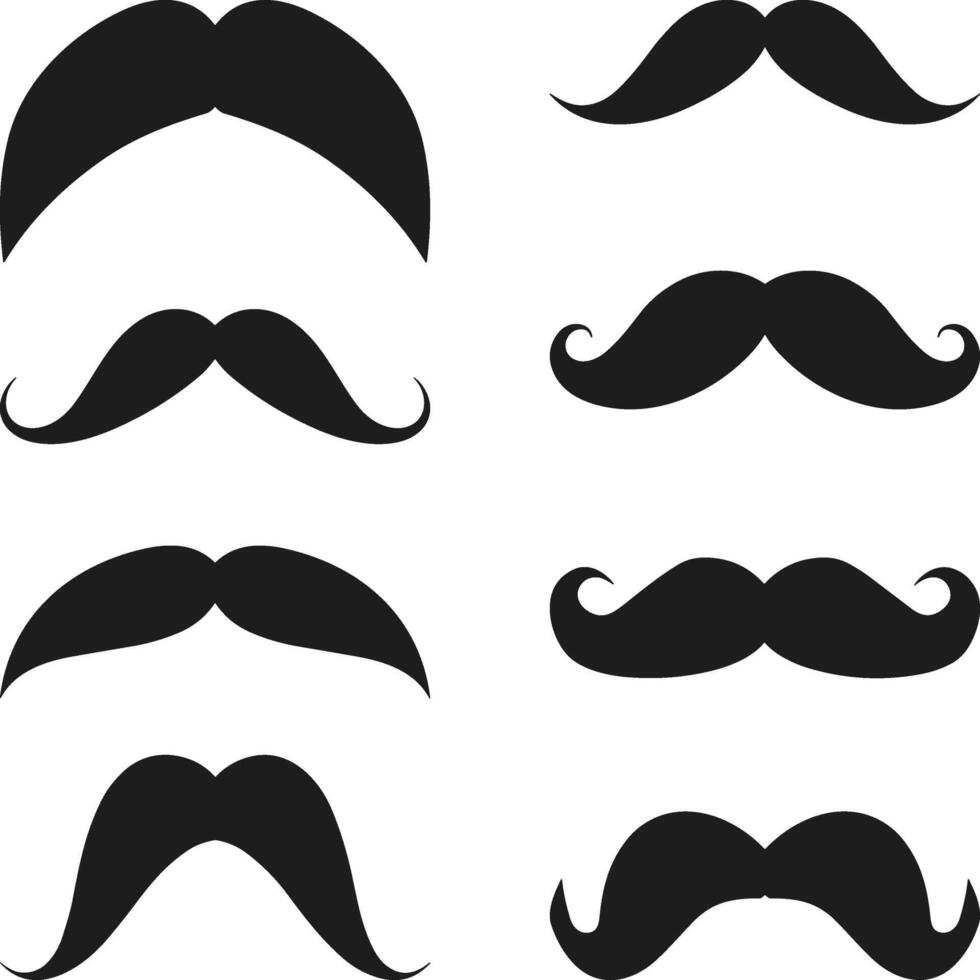 Set of Vintage Mustache Silhouettes - Retro Facial Hair Icons for Barbershop and Hipster Design vector