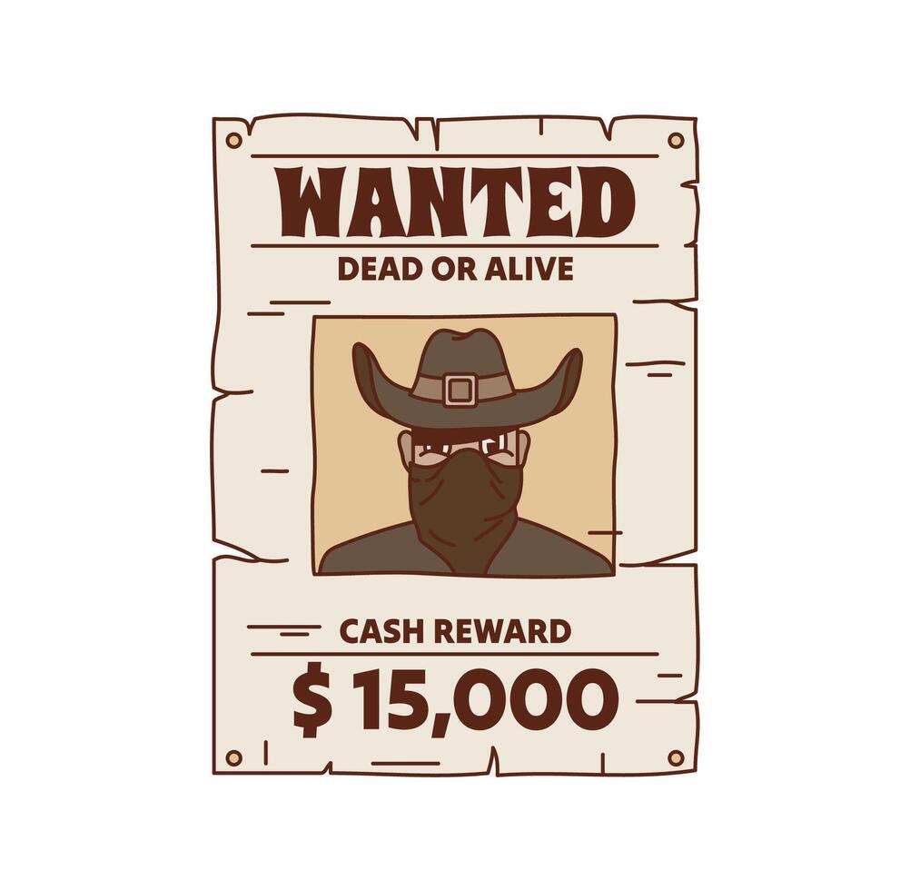 Cartoon groovy vintage wanted Wild west poster vector