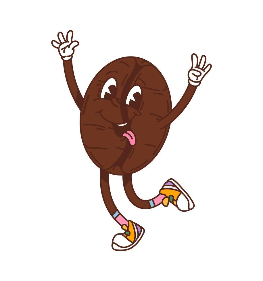Cartoon groovy coffee bean retro y2k character vector
