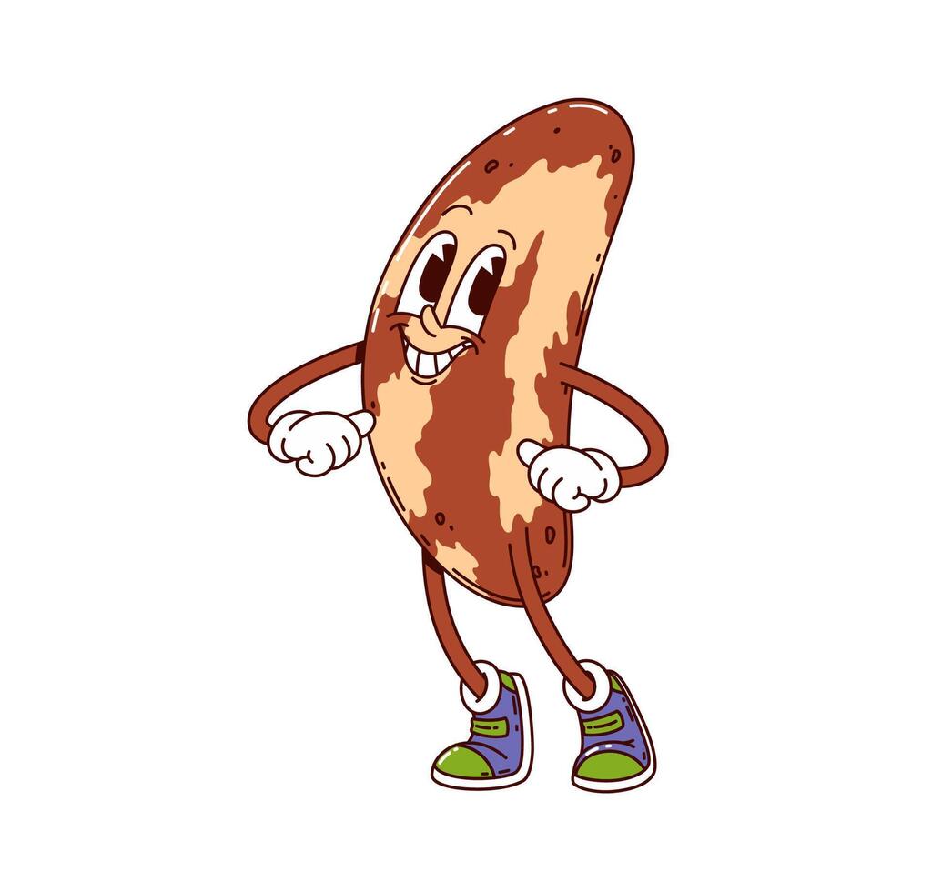 Cartoon groovy Brazilian nut character happy smile vector