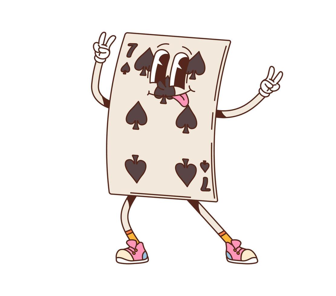 Cartoon retro groovy poker card funny character vector