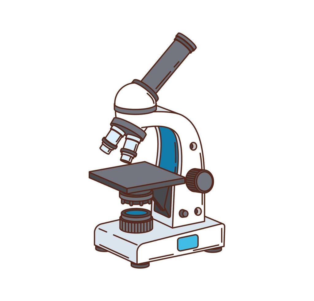 Cartoon groovy microscope, scientific instrument vector