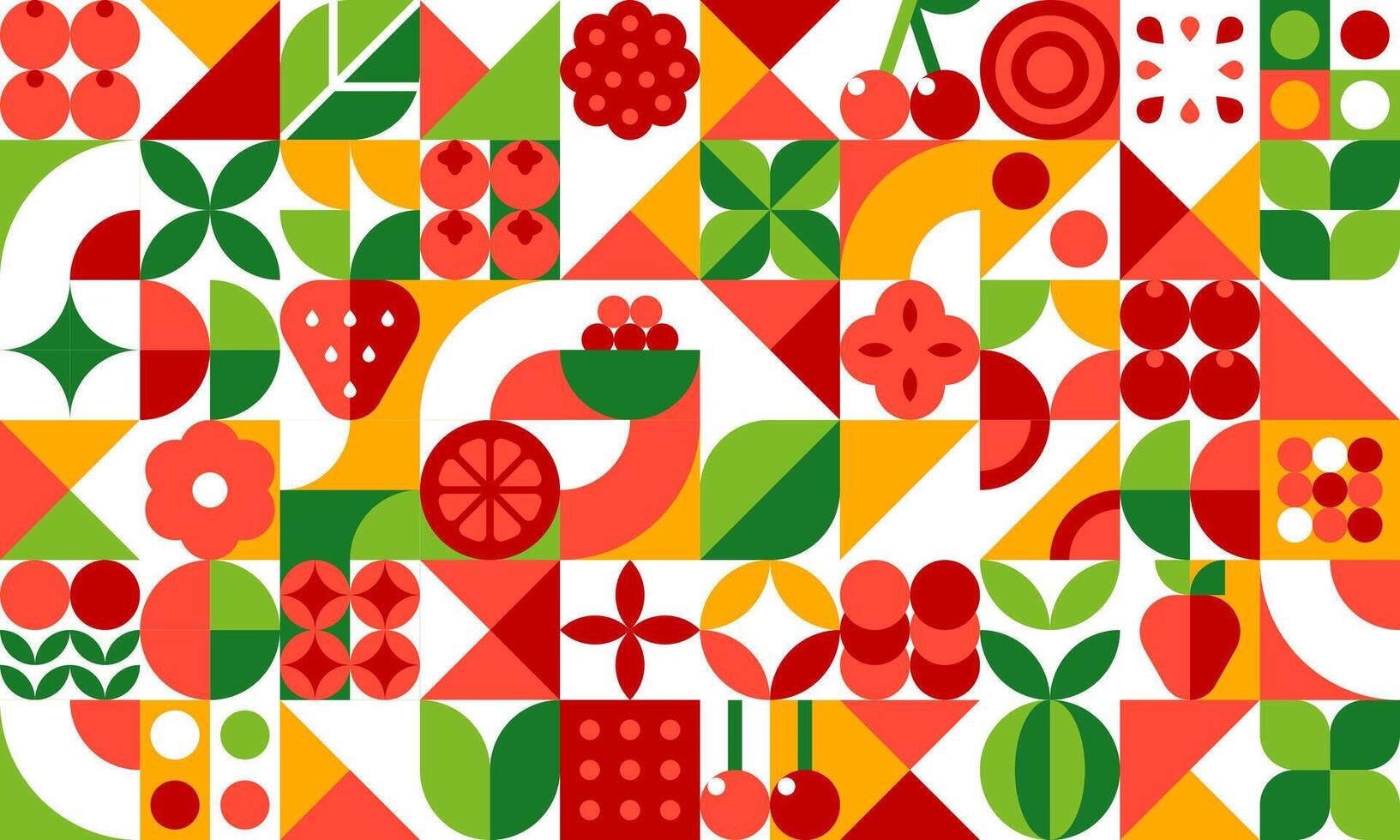 Berry fruits geometric pattern, food background vector