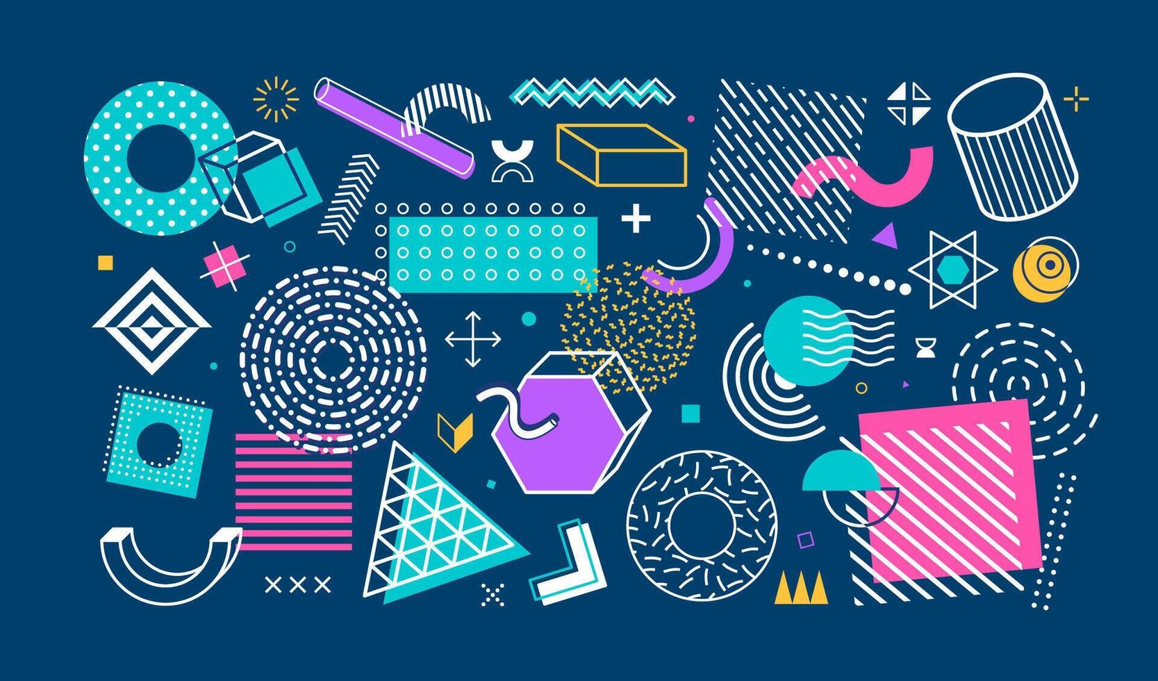 90s retro shapes background, pop art pattern vector