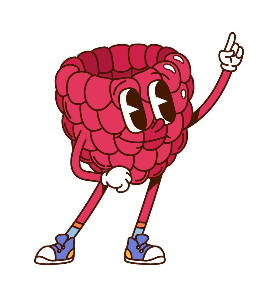 Groovy hippie raspberry berry retro character vector