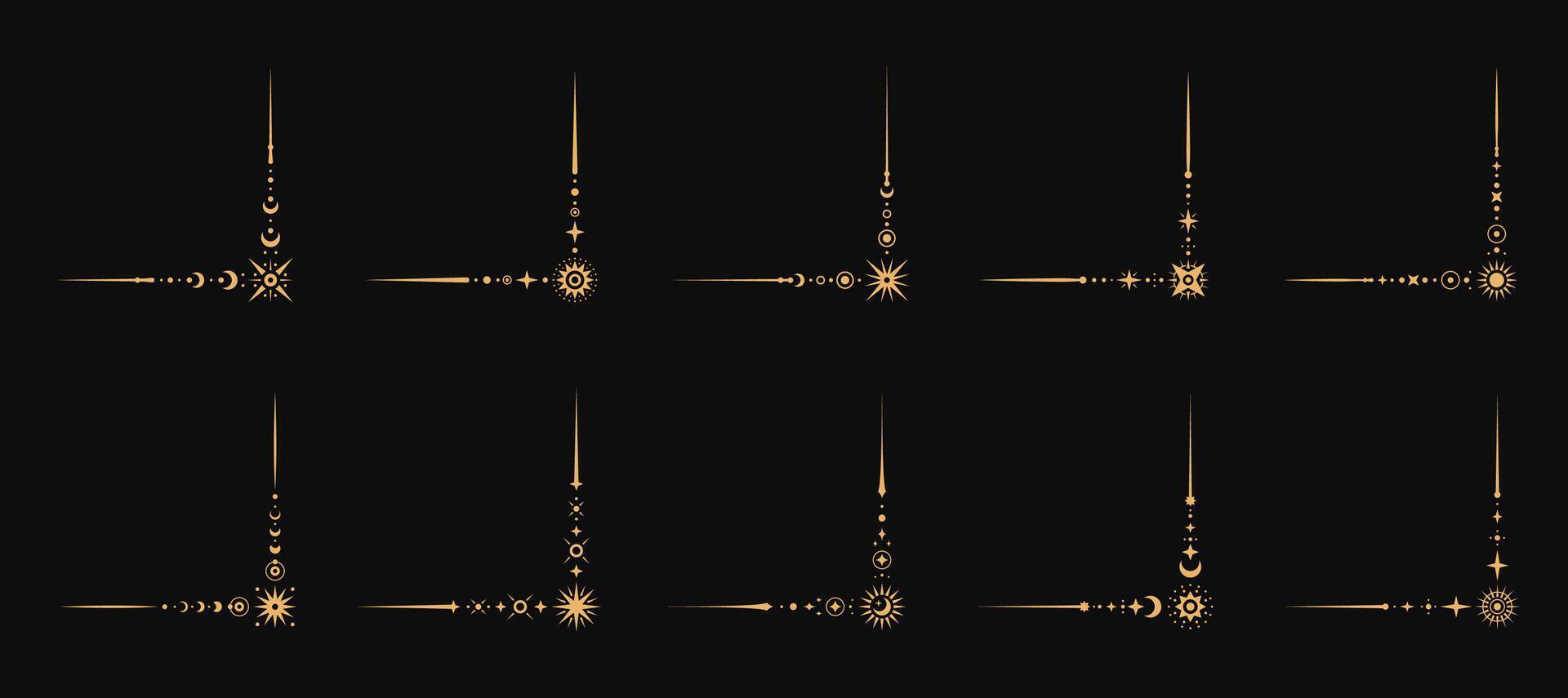 Celestial magic esoteric border corners set vector