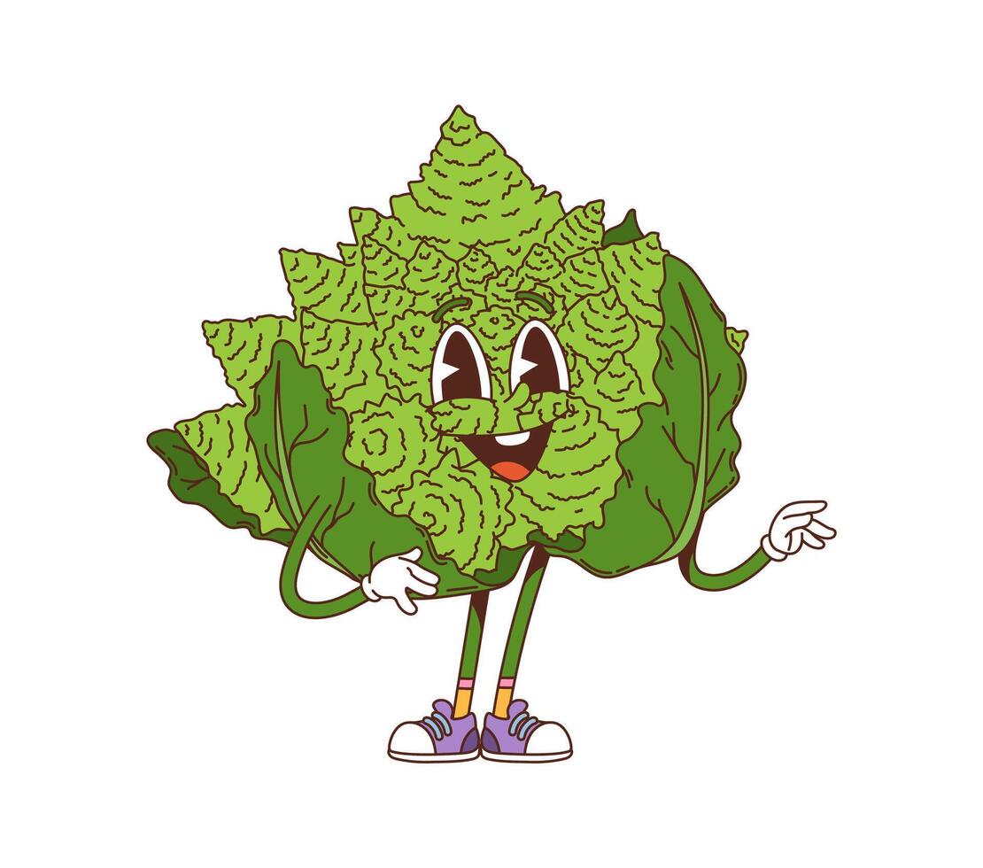 Groovy Romanesco vegetable cartoon funny character vector
