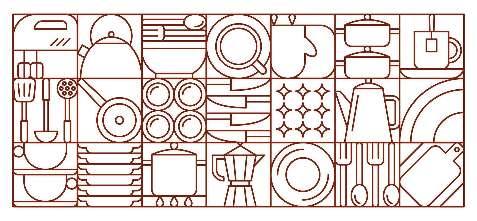 Kitchenware geometric line art pattern vector