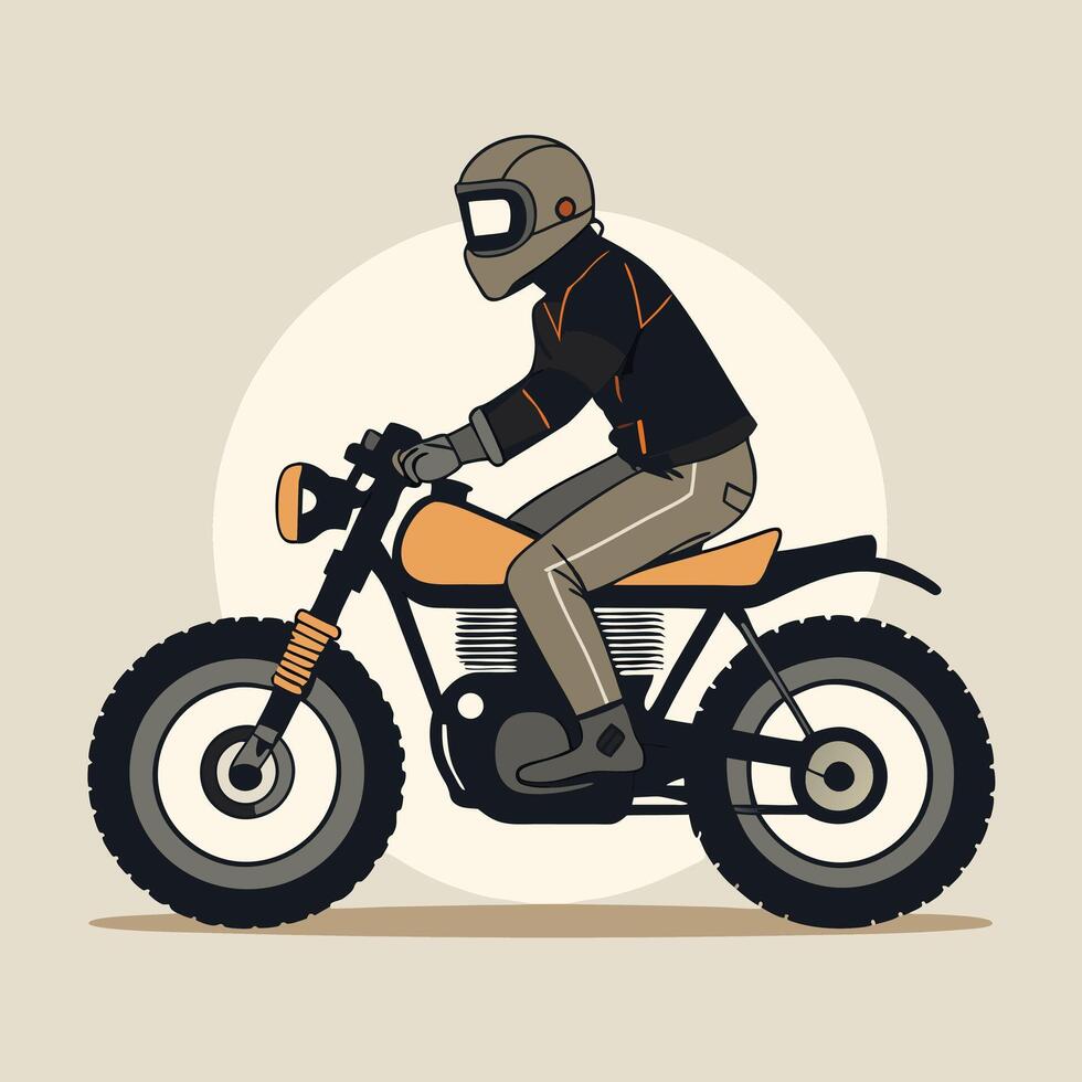 Man riding classic motorcycle illustration with helmet and stylish jacket design vector