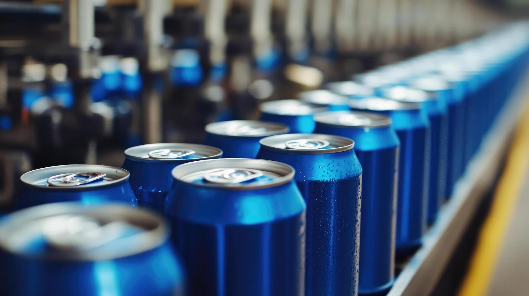Cans move along a production line in a beverage factory during daytime operations photo