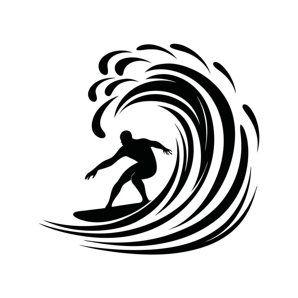 Surfer riding a wave silhouette on white background illustration art vector