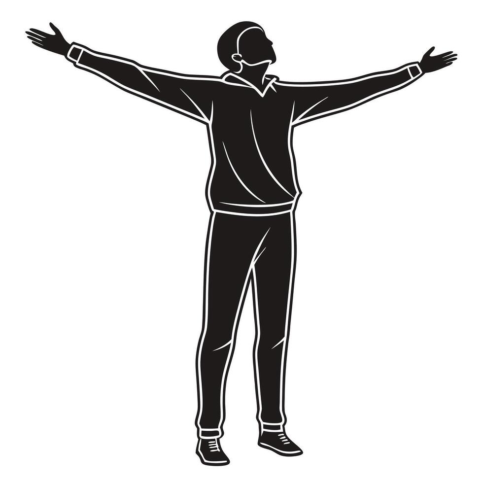 Man standing with arms outstretched silhouette illustration isolated on white vector