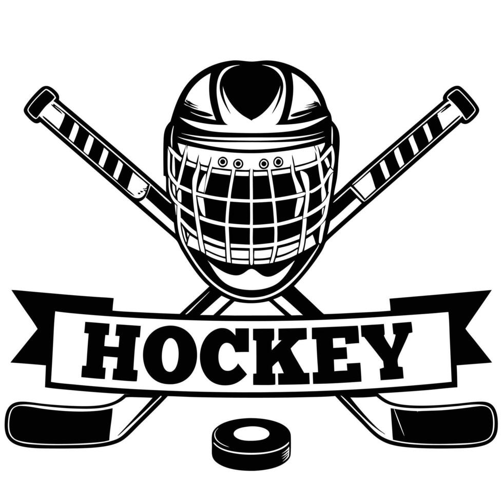Hockey helmet with sticks and puck illustration design in black and white vector