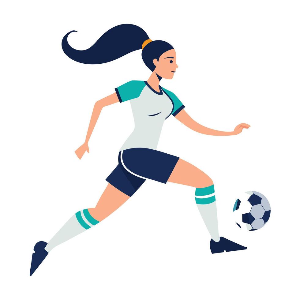 Energetic female soccer player dribbling ball in illustration ready for the game vector