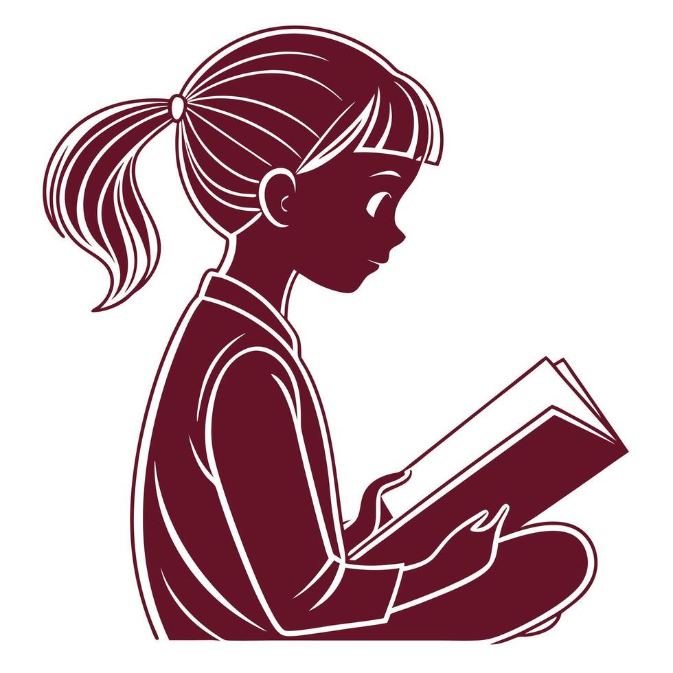 Young girl reading a book in silhouette illustration education concept vector