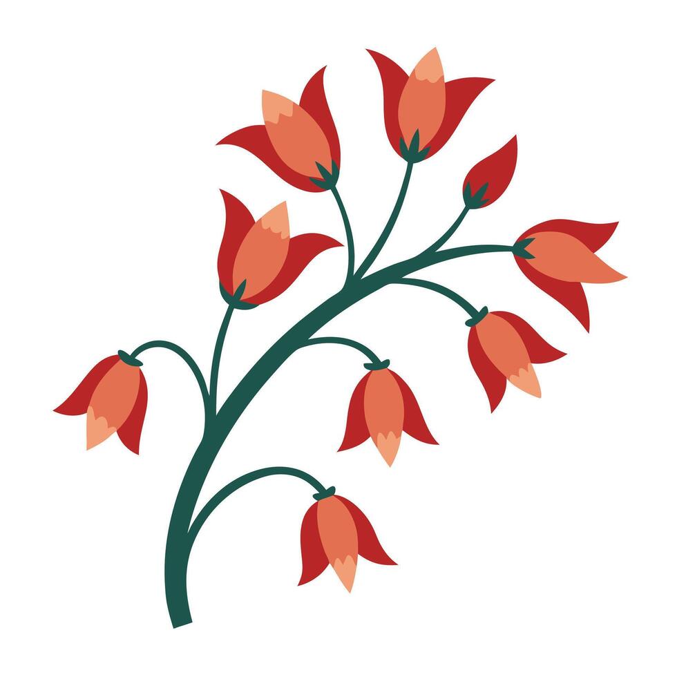 Elegant branch of red and peach colored flowers on white background vector