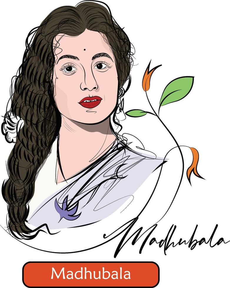 Madhubala illustration of the iconic Indian film actress, known for her timeless beauty, charm, and legendary acting in Bollywood. A tribute to the queen of Indian cinema vector