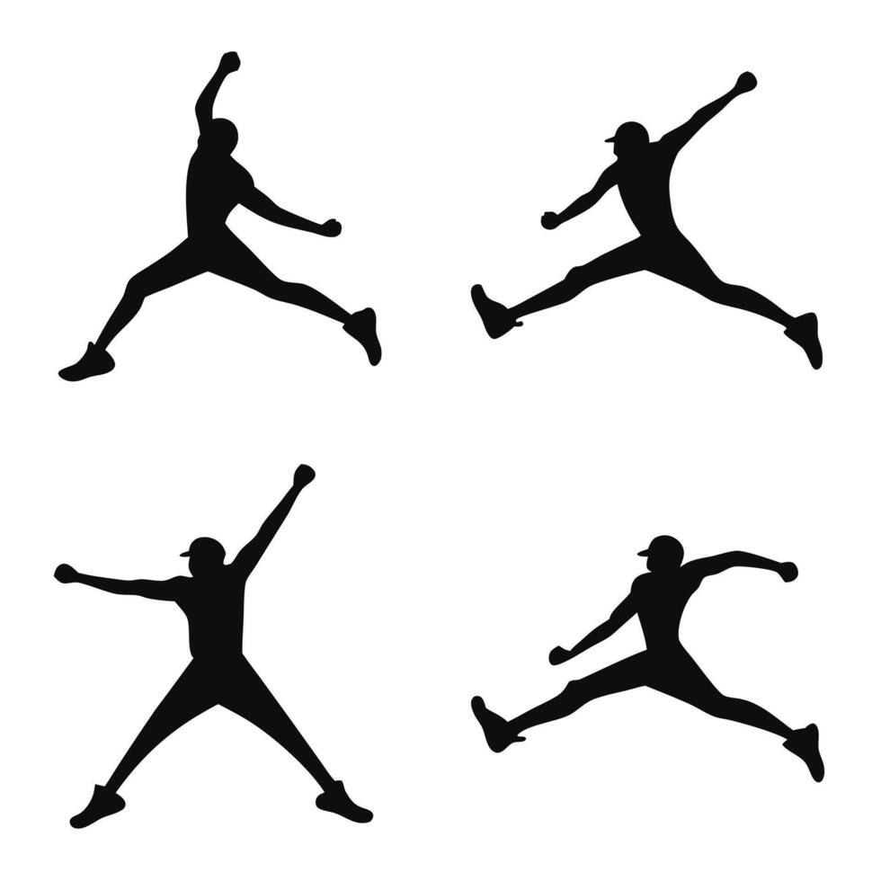 Four black silhouettes of a jumping person with a cap isolated on white vector