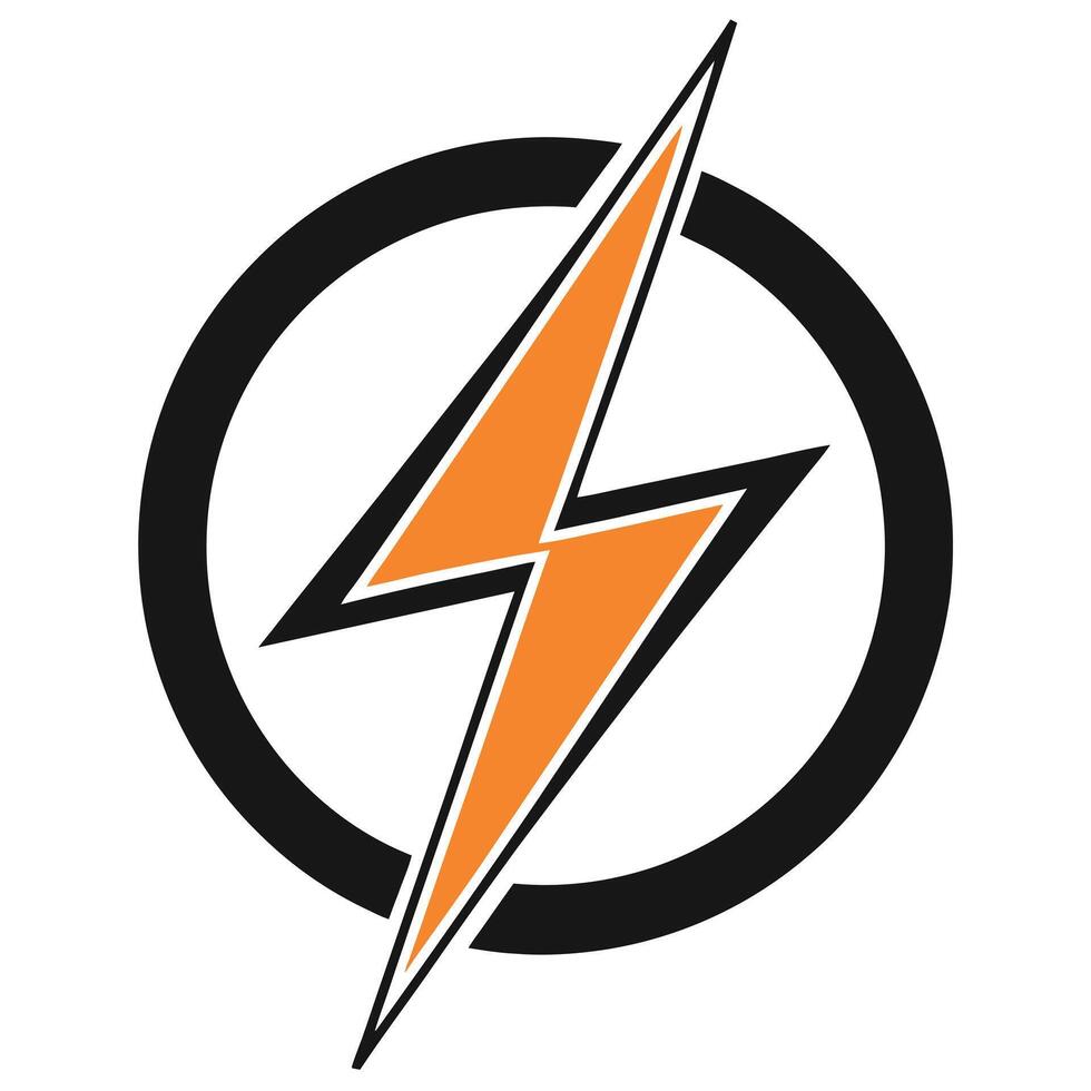 Orange lightning bolt icon encased in circle power symbol high voltage concept vector