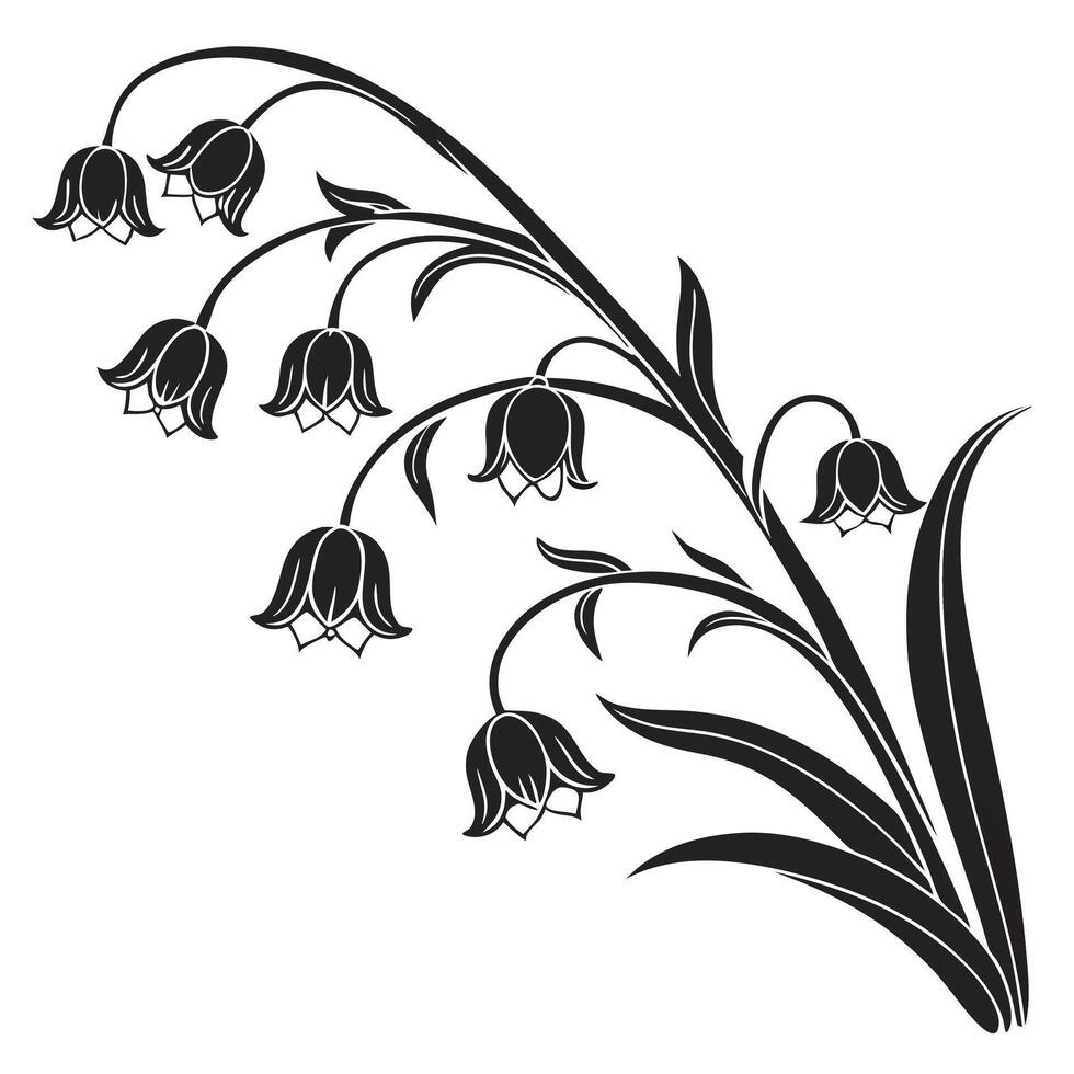 Lily of the valley elegant black floral ornament delicate spring flowers silhouette vector